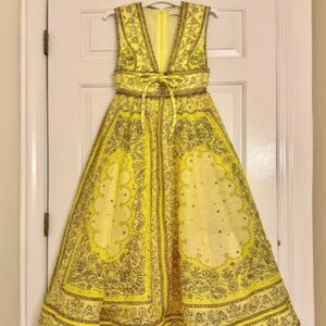 NWOT $1,995 Zimmermann Matchmaker Bow Long Dress Yellow Bandana Gown Paisley Au0